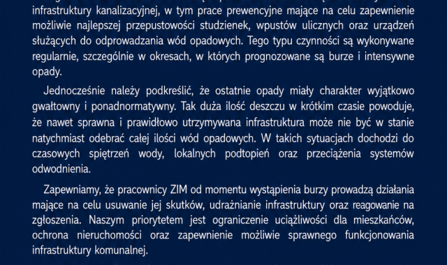 KOMUNIKAT DOTYCZĄCY INTENSYWNYCH OPADÓW, BURZ I LOKALNYCH PODTOPIEŃ 
