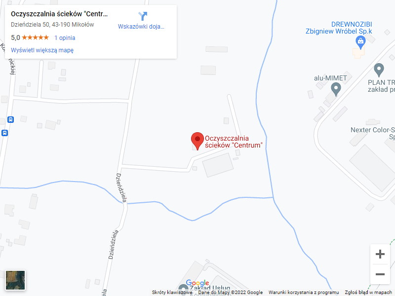 Mapa dojazdu do oczyszczalni